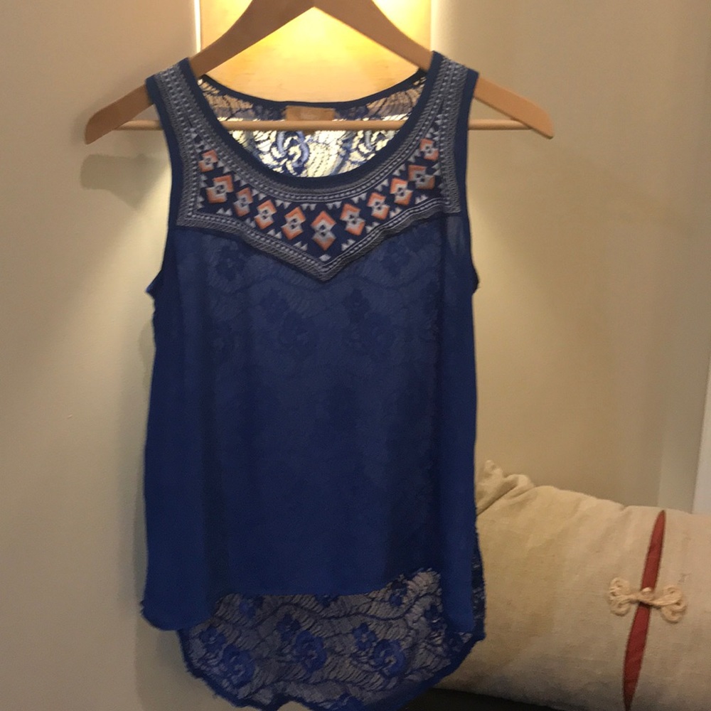 Takara blue tank with lace back